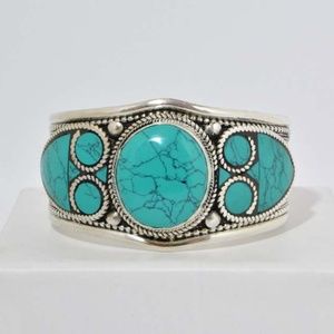 Handcrafted Tibetan Green Turquoise Stone Bracelet